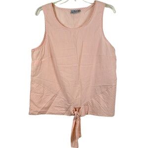 Peach Pinstripe Tie Front Tank Top Blue Motion M